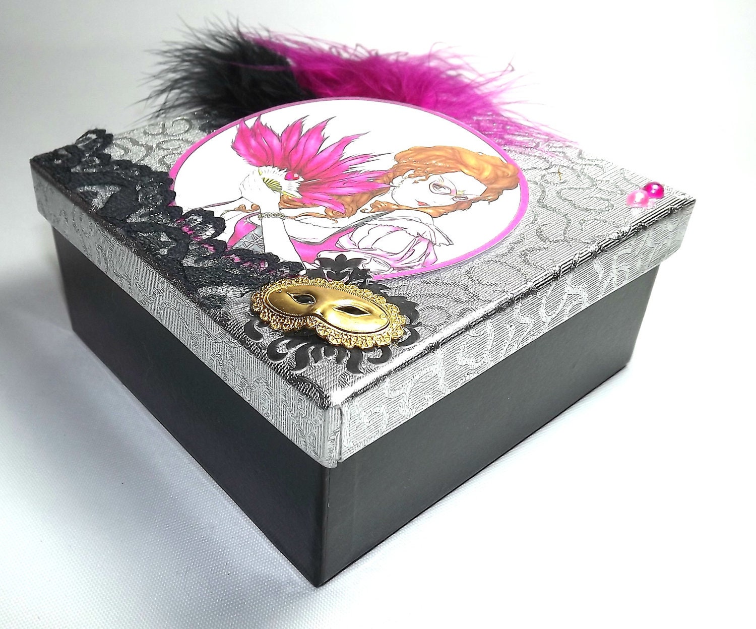Masked Ball Venice Trinket Box Pink and Black