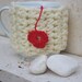 Cream and red Cup Cozy, Coffee Cozy, Coffee Cup Sleeve, Tea Cup Cozy - Back to School