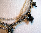 Boho chic beaded chain necklace Multistrand necklace Black and mixed metal layered necklace Multi strand boho chic beaded jewelry