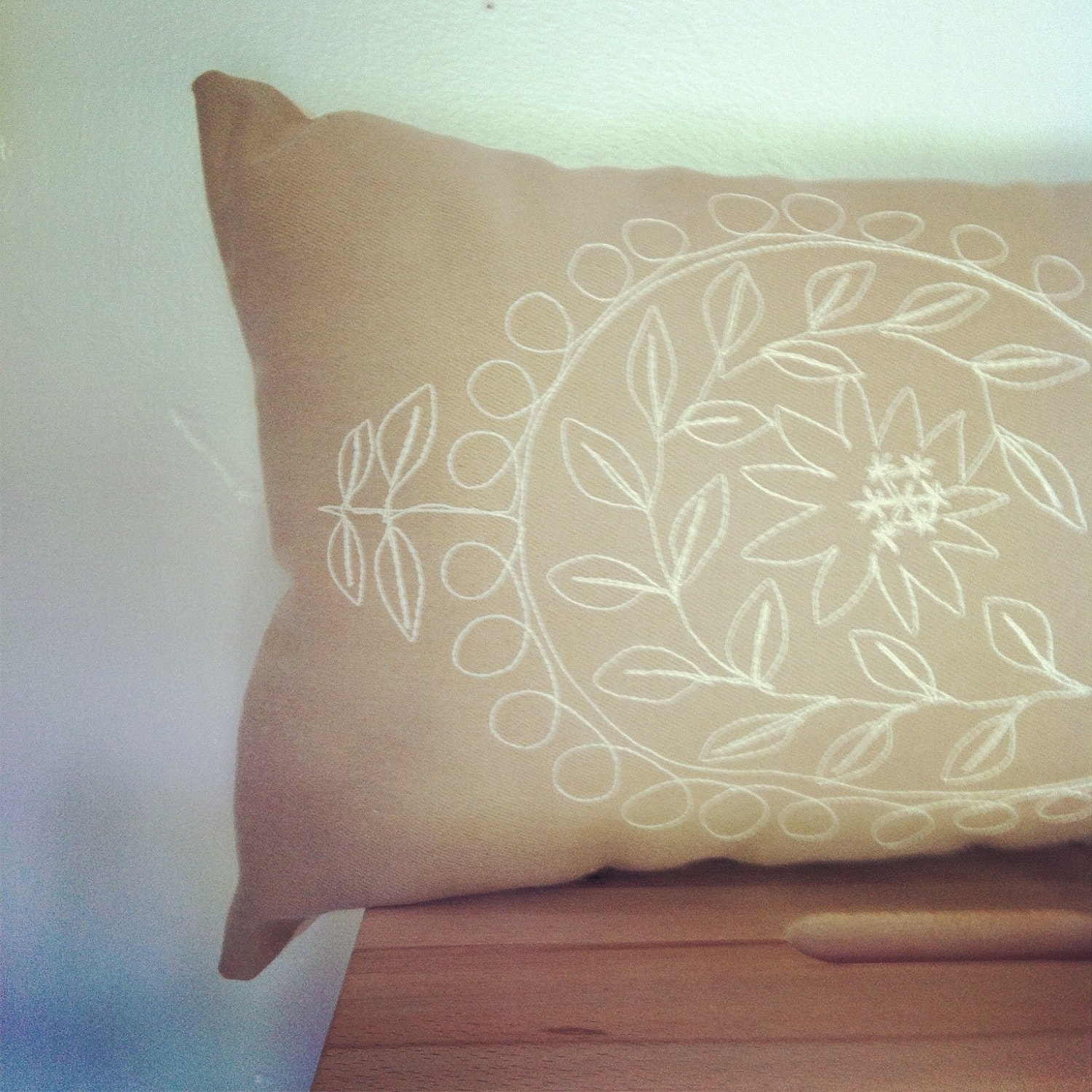 Cream paisley decorative pillow cover, tan, 22x12.5 inches