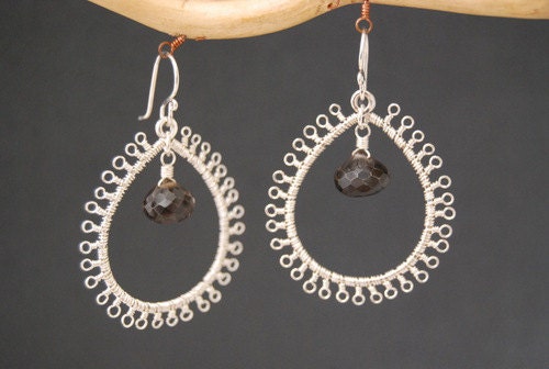 Kashmir 25 Whiskey quartz earrings wrapped with filagree