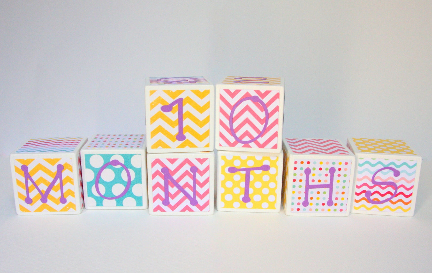 Baby Month Blocks SET OF 8 Baby Girl Pink by BugabooBlocks