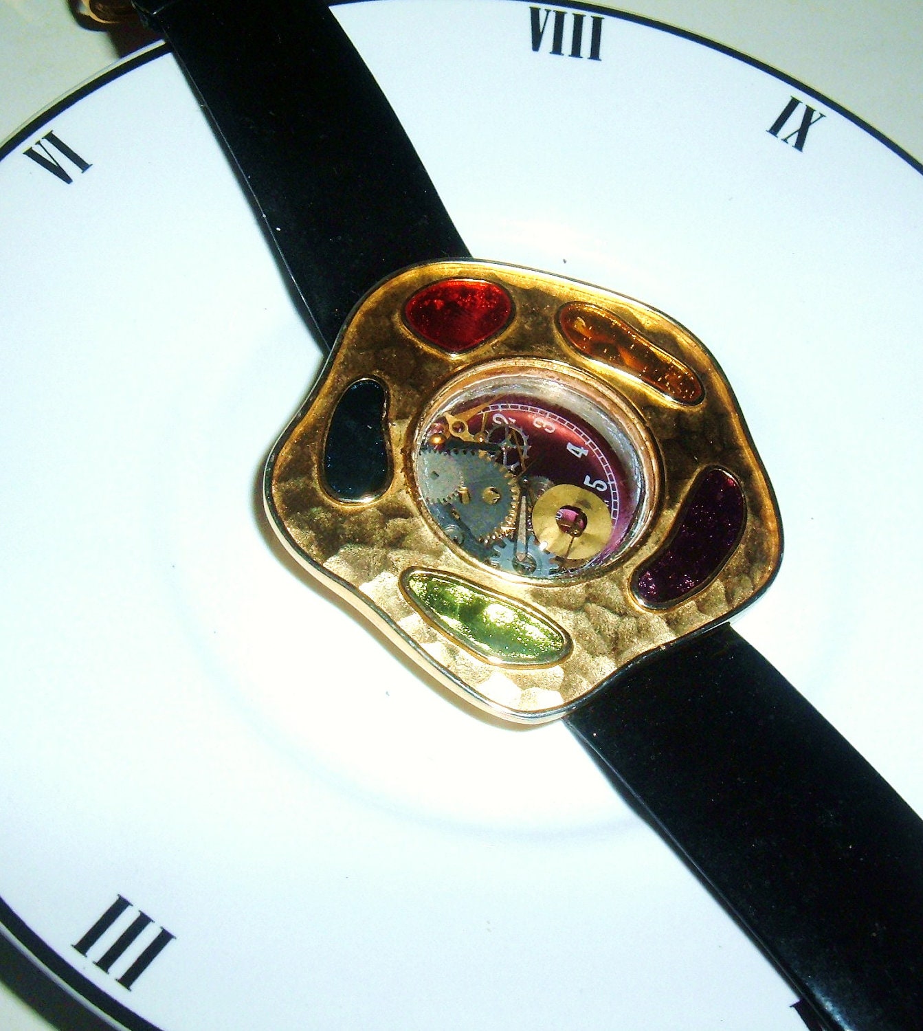 Vintage Watch Part Bracelet Colorful  Wearable Art OOAK