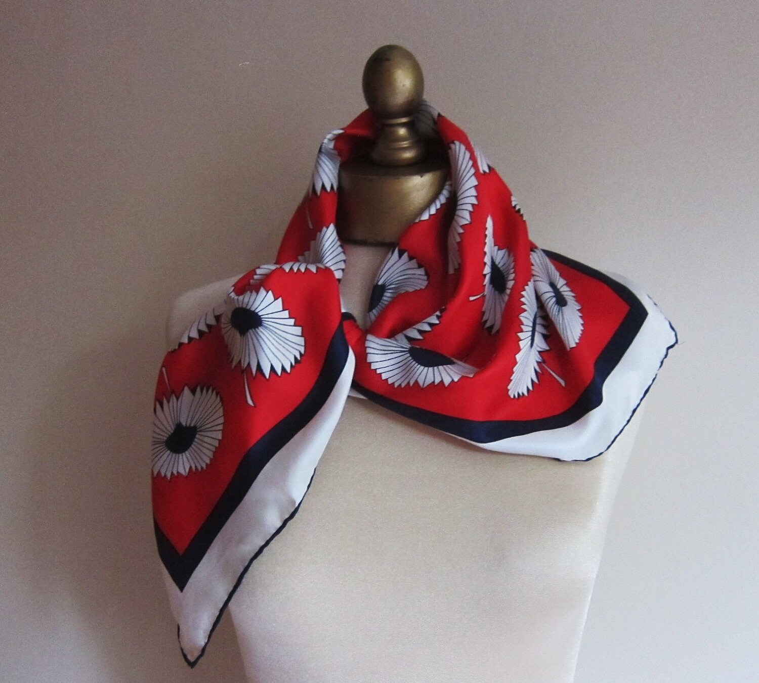 1960s silk scarf red white and blue floral Jaunty and fresh