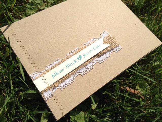 Burlap & Lace Sewn Vintage Barn Wedding Invitations with Mad Libs RSVP - Burlap Rustic Teal Shabby Chic Country Chic Woodland