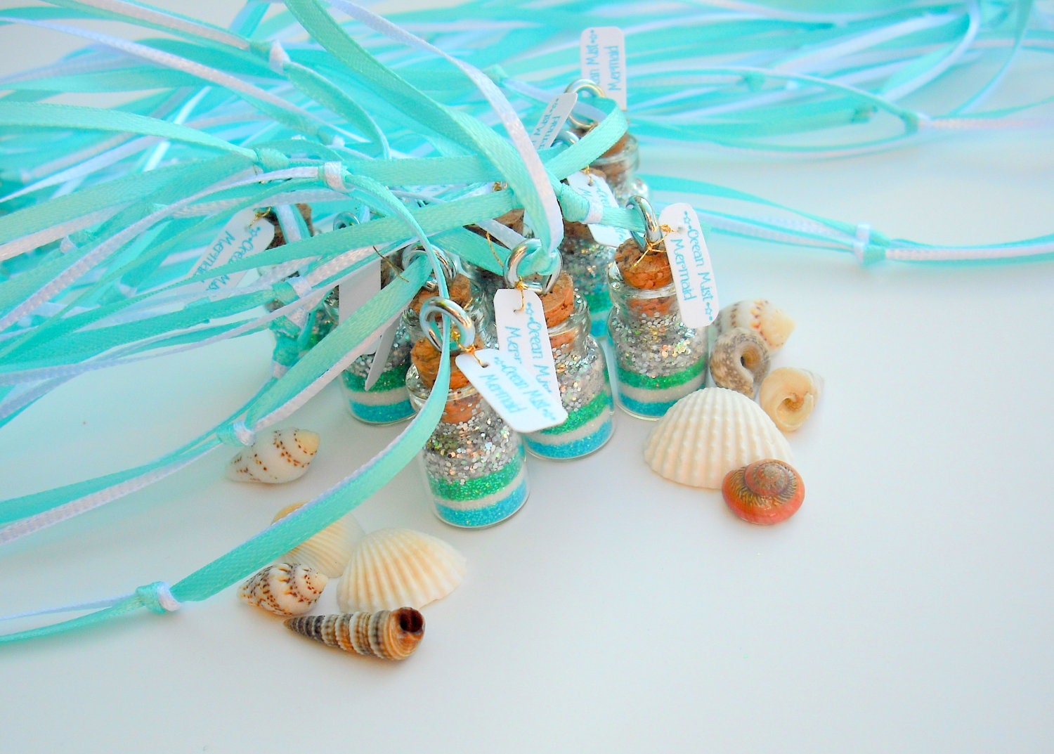 Mermaid  Necklaces 12 included, Mermaid Party Favors, blue, green, silver, Teal, Aqua, Mint