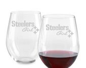 Steelers Girl Stemless Sand Carved Wine Glass Set of 2