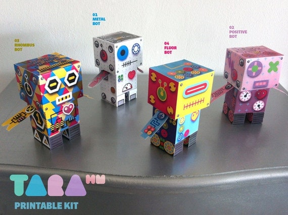 Set de 4 Robots Recortables, TaraBots, Juguete de Papel DIY, Robots Imprimibles, Corta y Pega, Juguete Educativo Didáctico, Hazlo tu mismo