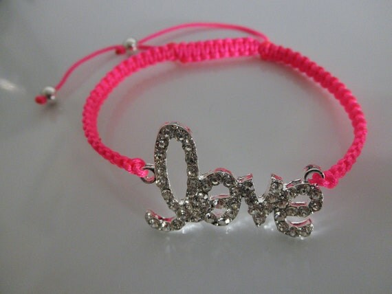 Rhinestone love bracelet-hot pink fluo-