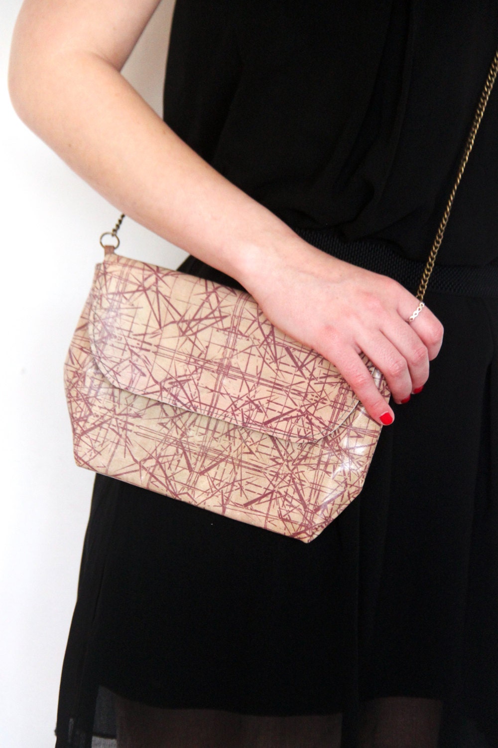ON SALE: Printed Leather Bag - Leather Clutch Purse - Printed Handbag