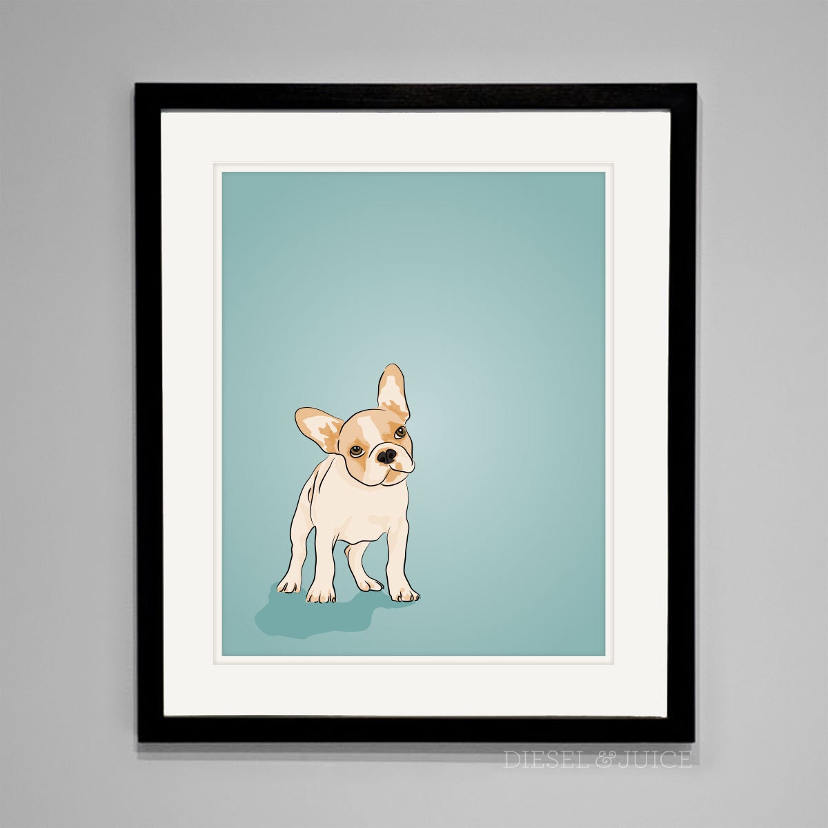 French Bulldog Puppy Portrait - Blue Digitally Illustrated - 8 x 10 Archival Matte Print