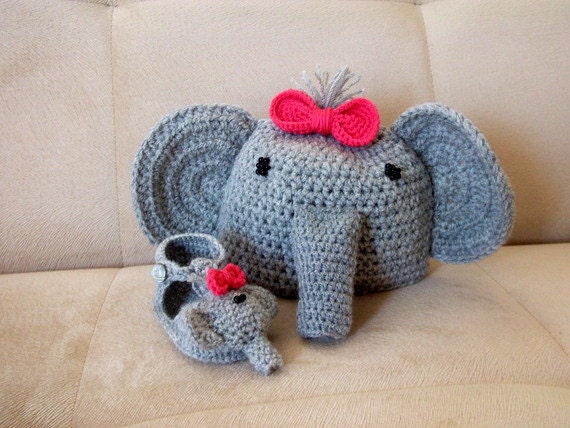 Grey Elephant-Crochet Baby Booties and Hat-Girl or Boy-Wonderful Birthday Gift or Photo Prop- Customizable Colors- Ready to Ship