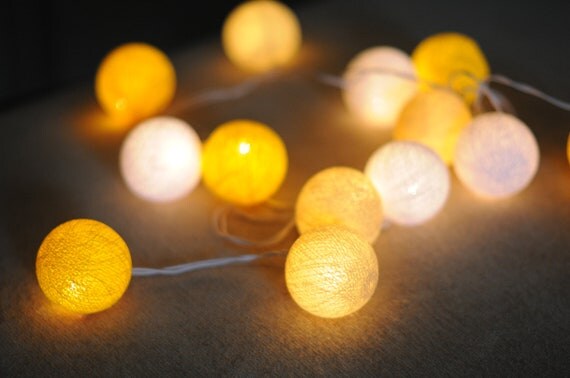 20 x English mustard Yellow cotton ball string by cottonlight