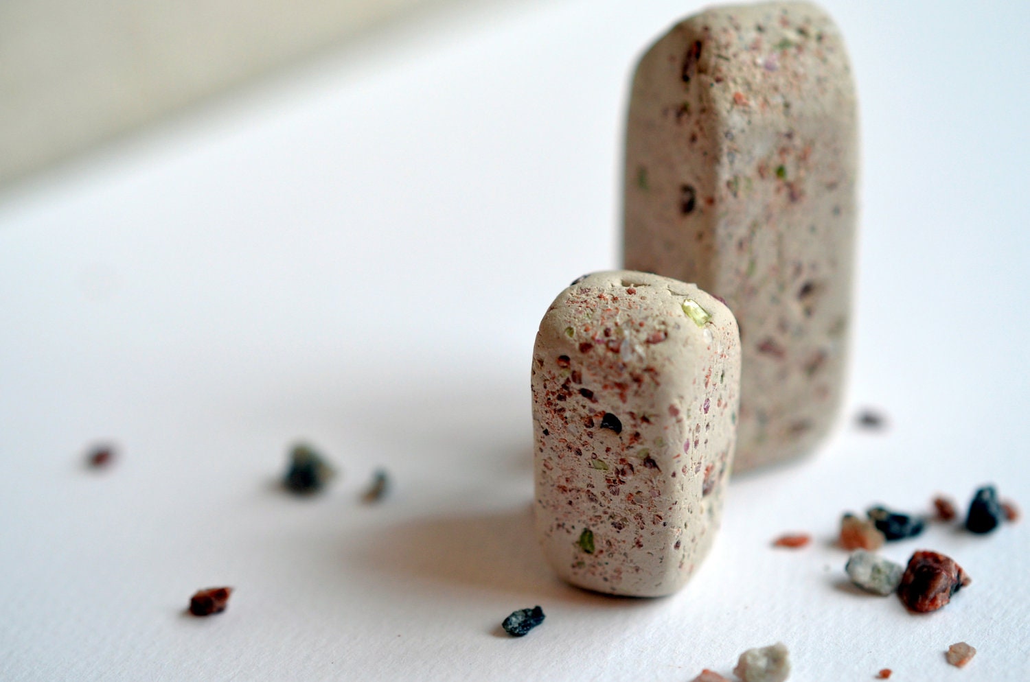SALE- Two soft shaped Houses with semi-precious stones abstract Architectural Gift- was 14.99