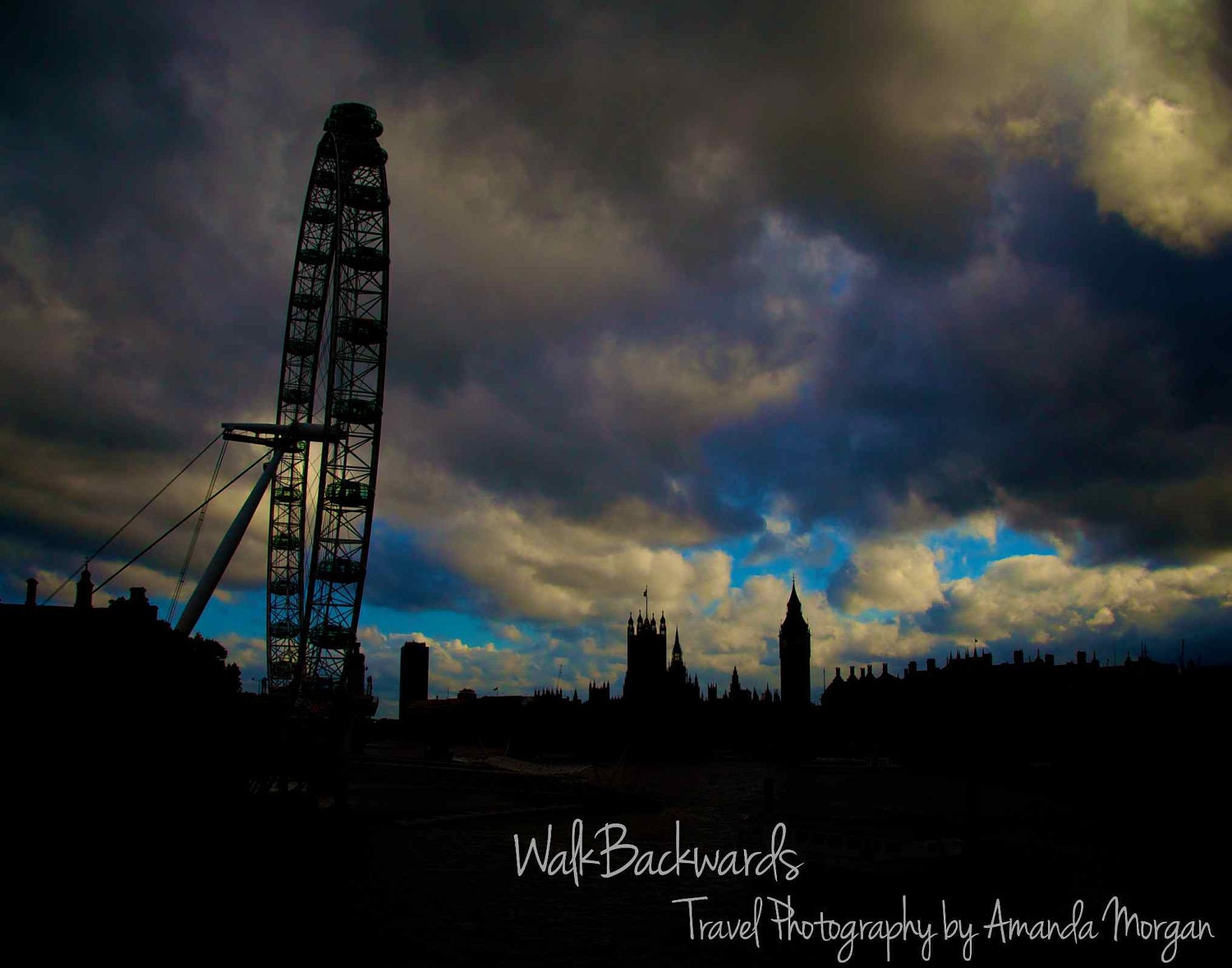 London Eye "Ferris Wheel" Silhouette among the Clouds, Fine Art Print, 11x14