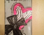 Zebra Heart Pink Cross Textured Canvas "and the greatest of these is love"