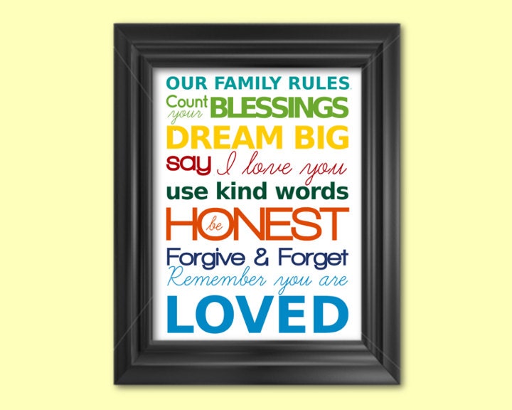 8x10 print, Family rules you are loved Art, Kids Decor, Word Art, Family wall art, Living room decor