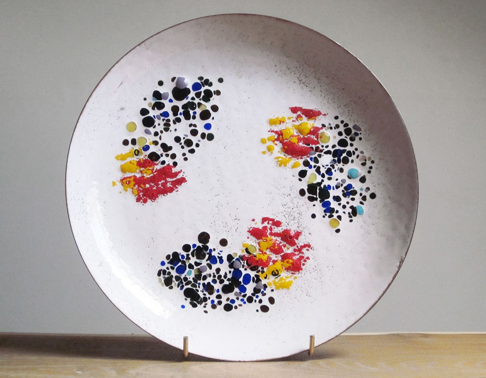 Abstract Mid Century Modern enamel copper plate (1960s)
