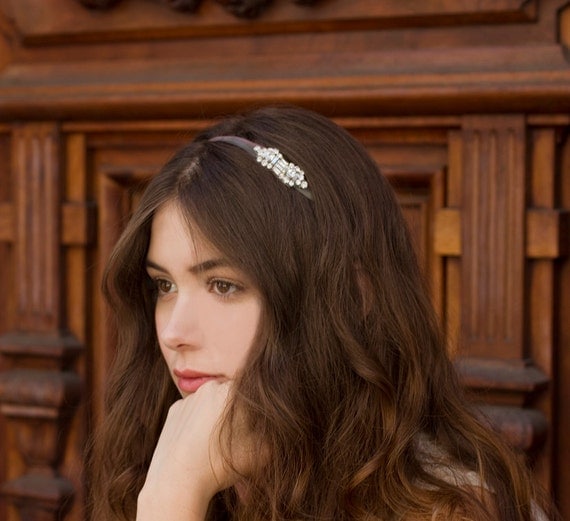 Raw Silk Purple and Gray Ombre Ribbon Art Deco Rhinestone Headband