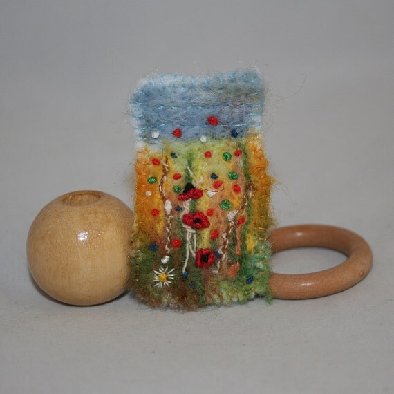 Embroidered and Felted Recycled Brooch - Harvest Poppies