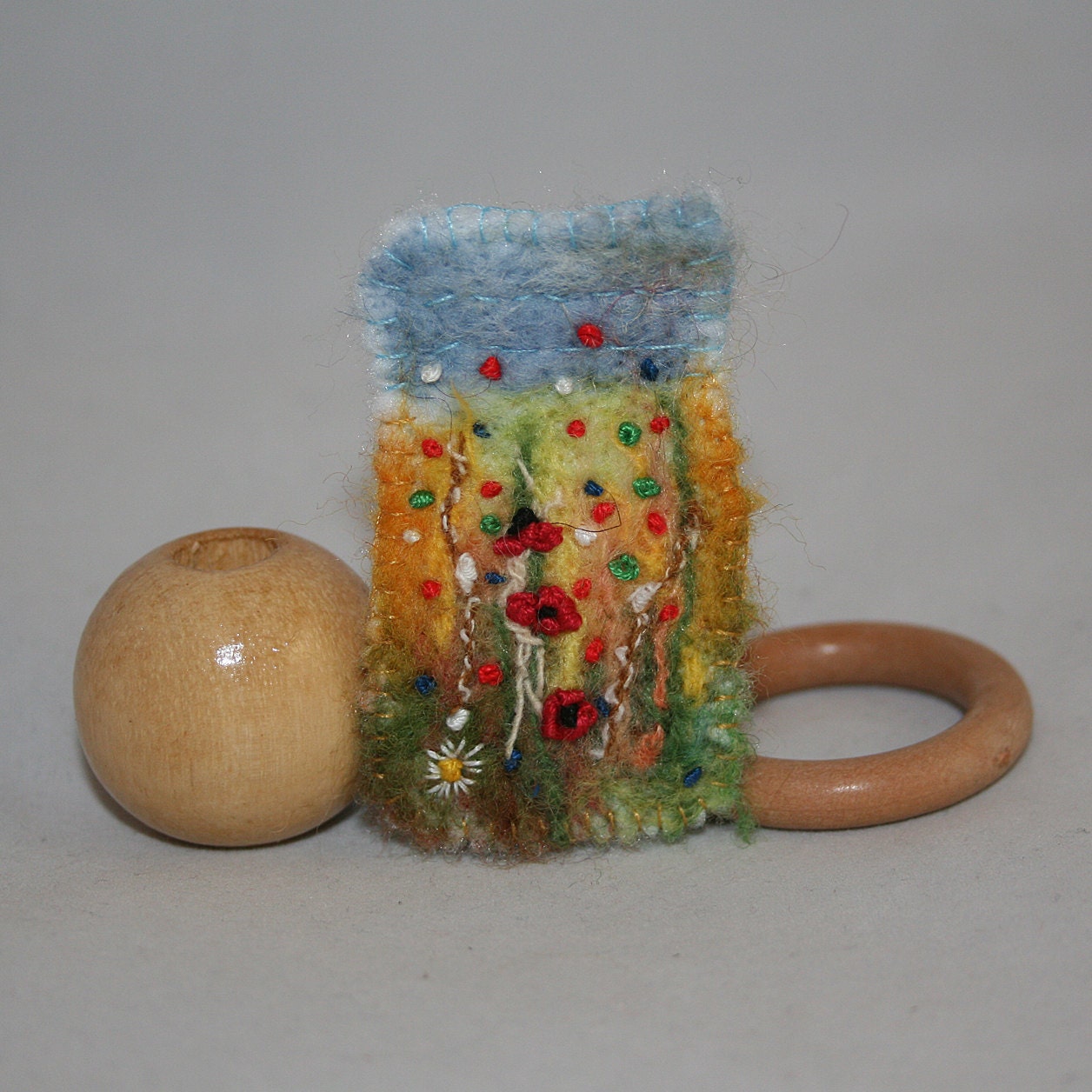Embroidered and Felted Recycled Brooch - Harvest Poppies