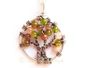 Mini Fertility Tree- Apple Blossom Tree of Life Necklace, Fertility, Pregnancy Jewelry, Mother, Pink, Green, Brown
