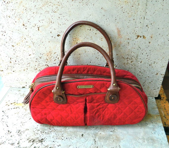 Vera Bradley Handbag - Red Quilted Corduroy, British Tan Leather ...