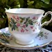 Queen Anne Fine Bone China Tea Cup and Saucer, Pink Flowers, Gold Gilt, England