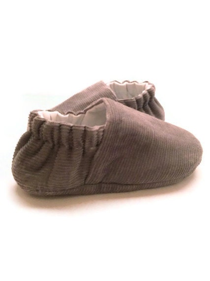 Basic Gray Corduroy Baby Shoes,  available to order in sizes 0-18 months, reversible with fabric soles