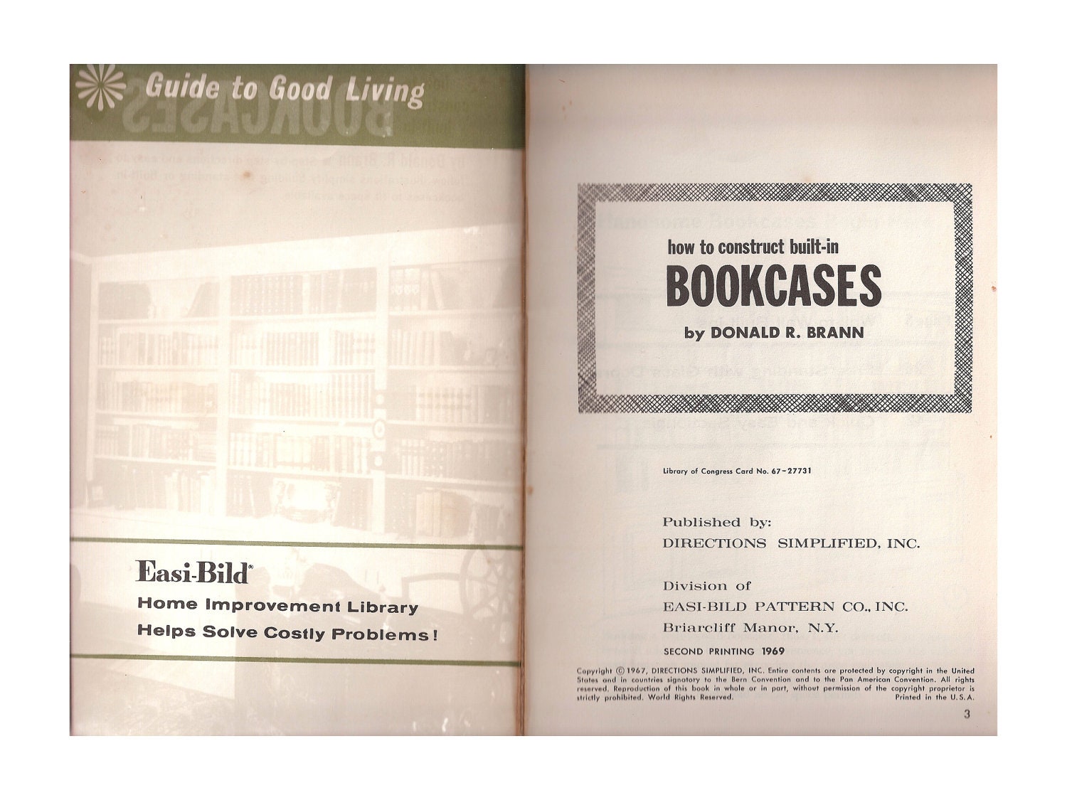 FREE SHIPPING - Built in Bookcases - Vintage Mid Century Instructional Home Decorating Book 1960's - Sale