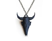 Black Bison Skull Necklace, buffalo skull pendant, animal skull jewelry, modern necklace, trophy skull, bison head, buffalo head