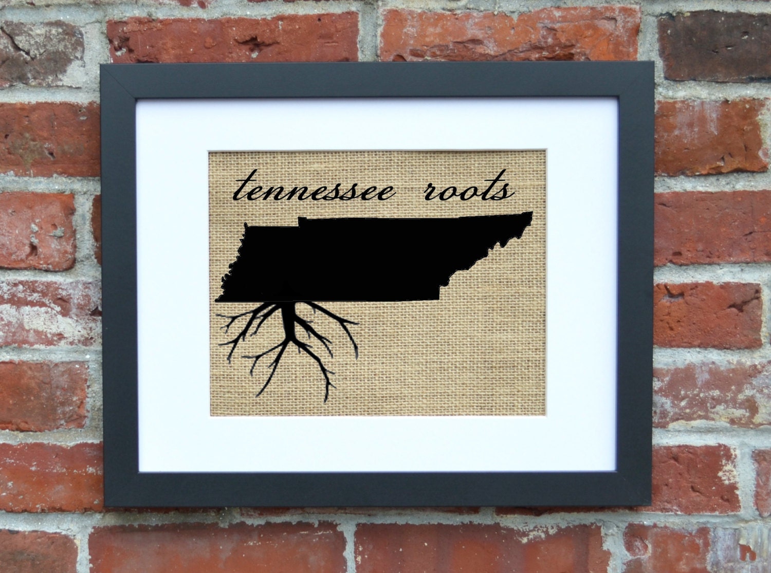 Tennessee Roots Wall Art. Custom Wall Art. Know your roots. Custom State Outline. Burlap Wall Art.