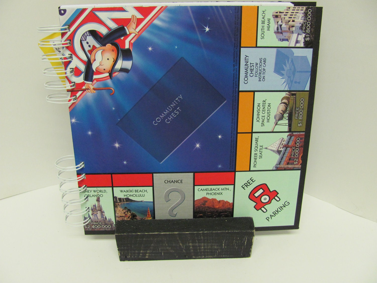 Here and Now Monopoly Game Board Notebook, Upcycled, Recycled Journal, Lined Paper (NB29)