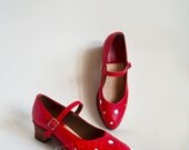 Handstitched Red & White Spot Leather Shoes/ Mary Jane/ Brogue