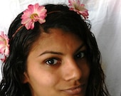Pink and white daisy floral boho crown hair wreath gift birthdays present festivals