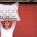 Gray and Cream Geometric Linen Pillow Cover with Gray Burlap Linen Backing