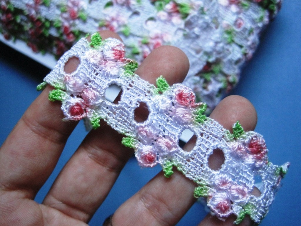Victorian Venice Lace Galloon Beading, White / Rose / Mint , 1 3/16" inch wide, 1 Yard, For Victorian & Romantic Crafts