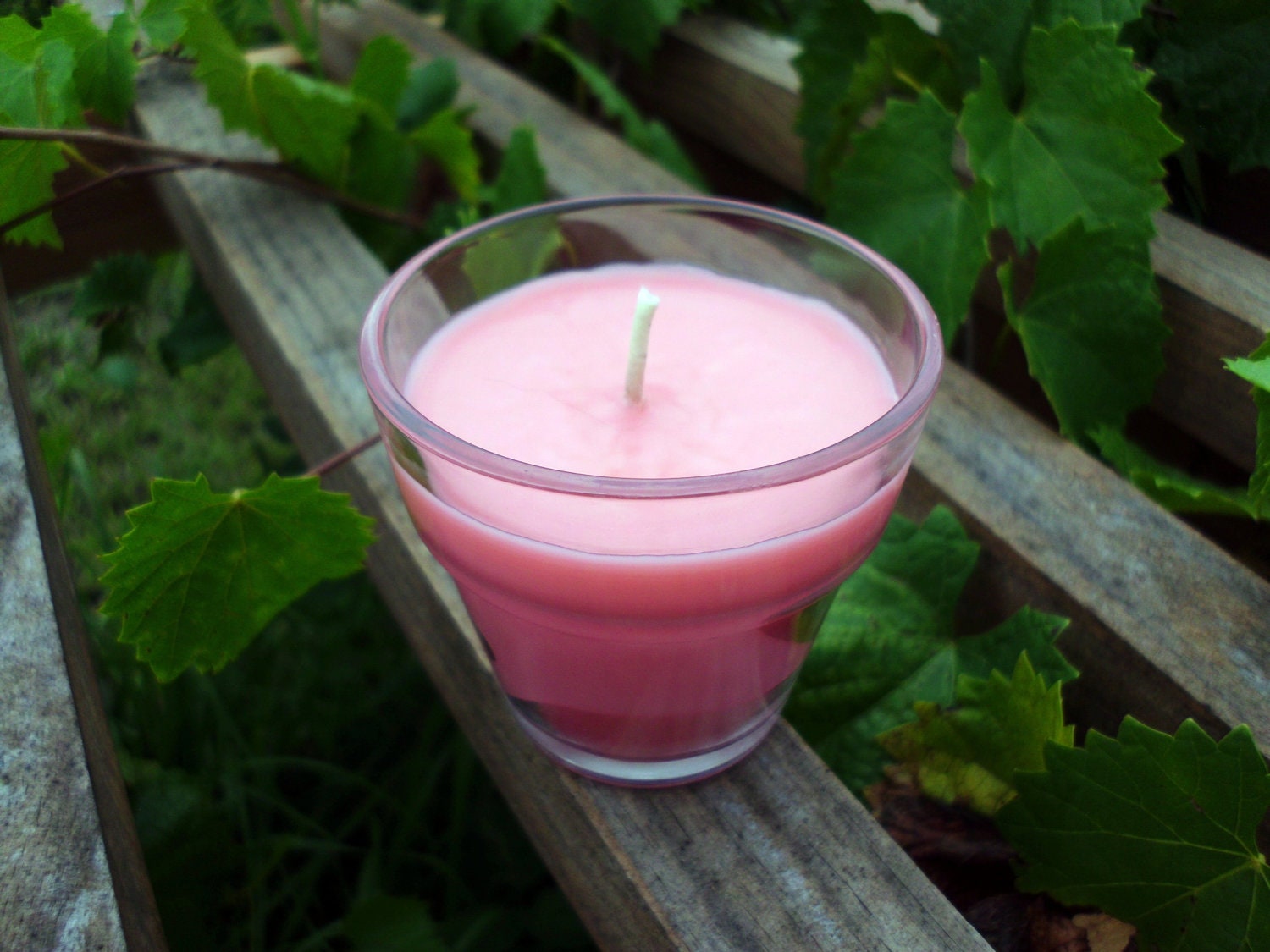 Cranberry, Handmade Soy/Parafin Candle in Glass Flower Pot Holder