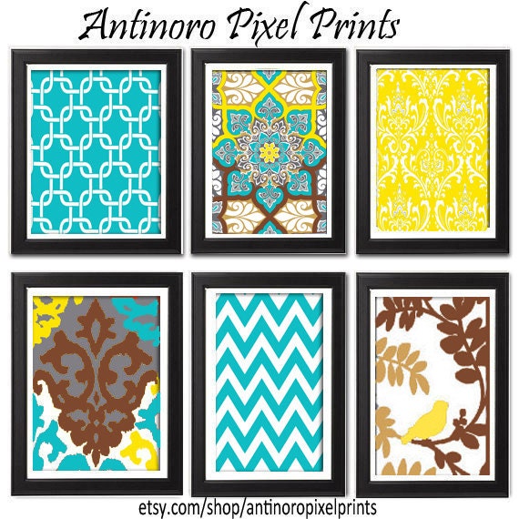 Digital Wall Art Turquoise Brown Yellow Tan by antinoropixelprints