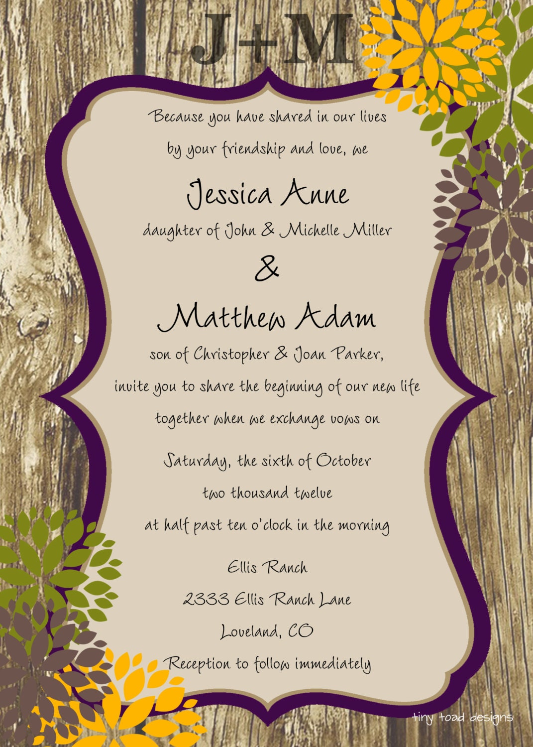 Engraved Love Rustic with Flowers Wedding Invitation or Bridal Shower Invitation, DIY Printable, digital file (item 1016)