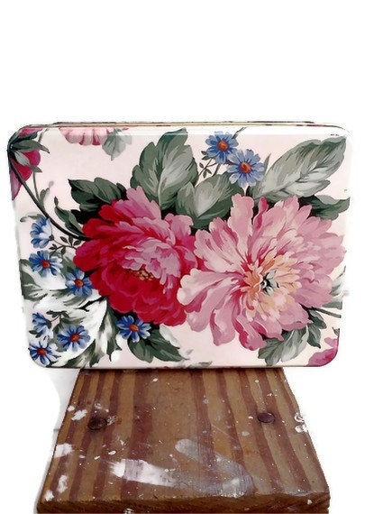 Vintage Tin Box Pink Shabby Chic Roses