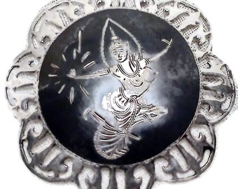 Vintage Siam Niello naked goddess brooch STERLING SILVER