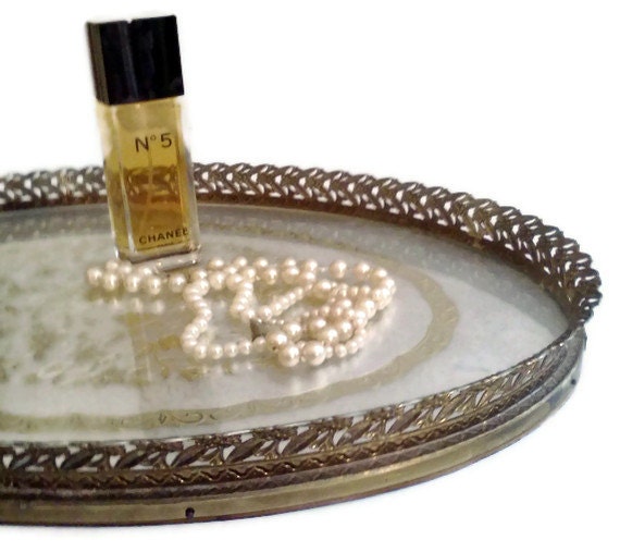 Vintage Vanity Tray French Chic Gold Filigree Shabby Chic