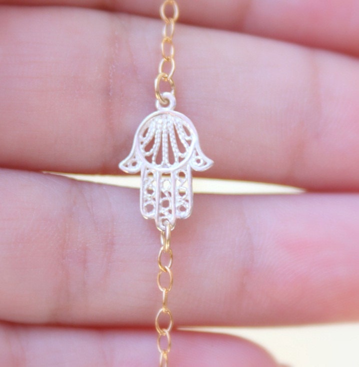 Hamsa necklace - Sideways Hamsa Necklace - Tiny Silver Hamsa - dainty necklace hamsa - gold necklace hamsa