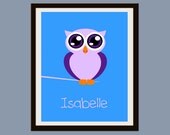 Personalized children art Owl Print nursery art. 8 x 10
