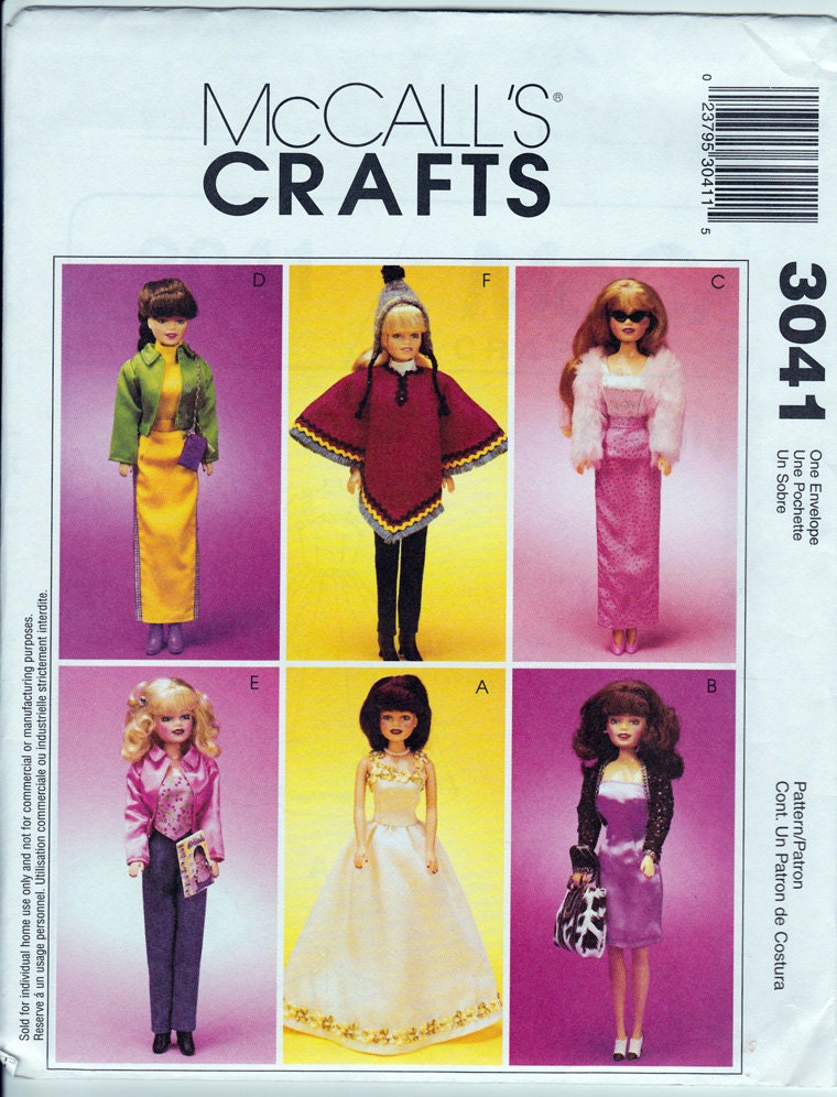Pattern: Barbie Doll Clothes McCalls 3041