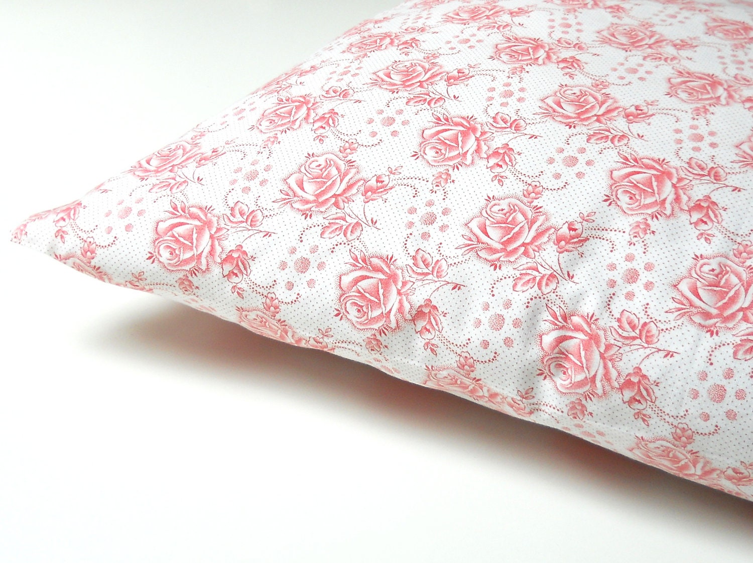 antique french pillow case, pillow sham, vintage pillow cover, vintage bedding, pink roses, shabby chic - minoucbrocante