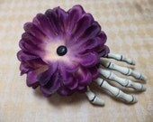 Rockabilly, Psychobilly, Pin Up Girl, Purple, Flower, Halloween, Skeleton Hand, Hair Clip, Fascinator
