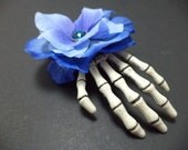 Rockabilly, Psychobilly, Pin Up Girl, Blue, Flower, Halloween, Skeleton Hand, Hair Clip, Fascinator