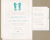 Kissing Seahorses Modern Wedding Invitation & RSVP Set - CUSTOMIZE Colors and Content - Digital Design Files